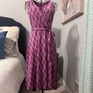 41 Hawthorn Magenta Geometric Midi Faux Wrap Dress